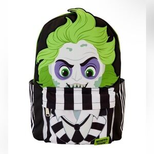 New Loungefly Beetlejuice Black and White Striped Backpack with Green Accents